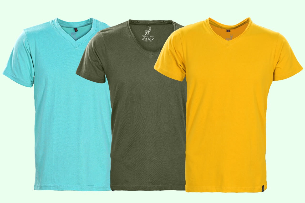MEN,S MUSTARD OLIVE AND TURQUOISE V NECK T-SHIRT COMBO